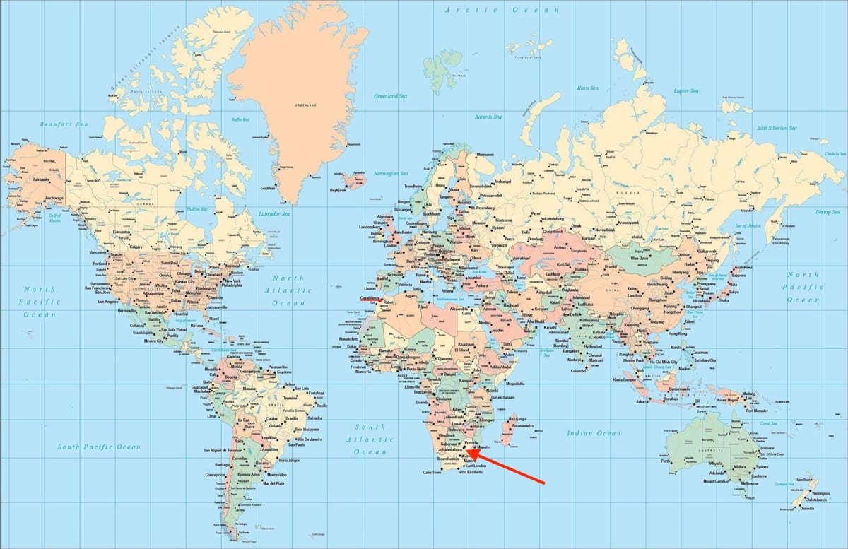 Ville de Johannesburg (Joburg Jozi) sur la carte du monde