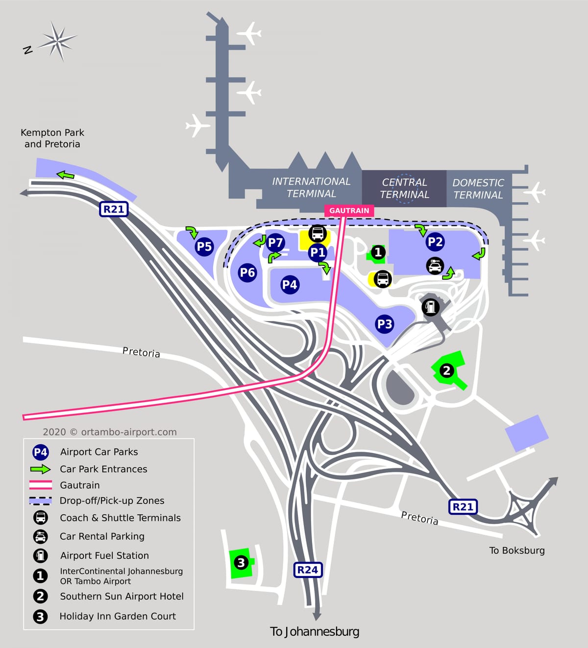 Plan des terminaux aéroport de Johannesburg (Joburg Jozi)