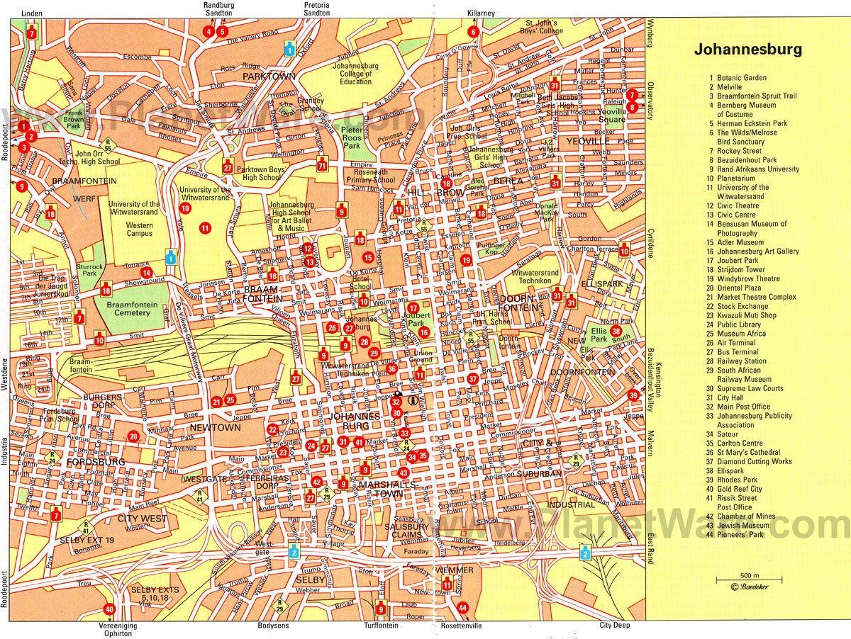 Plan des excursions à pied de Johannesburg (Joburg Jozi)