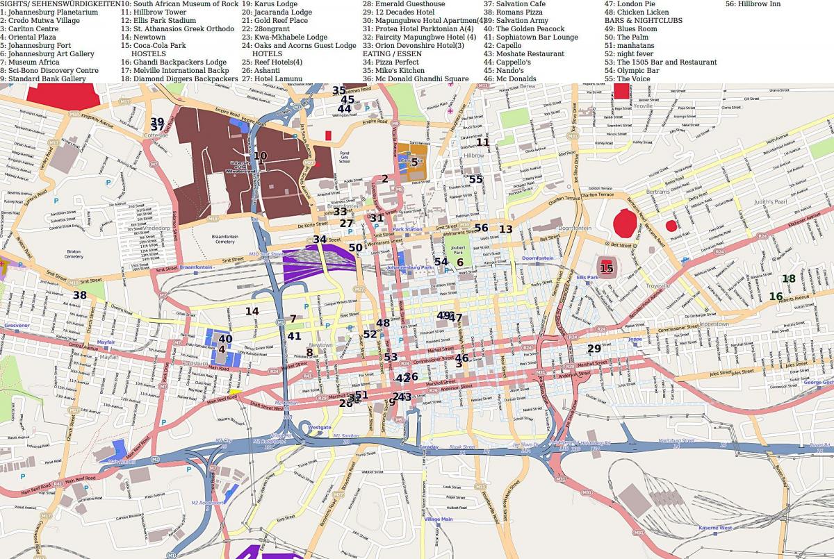 Plan du centre ville de Johannesburg (Joburg Jozi)