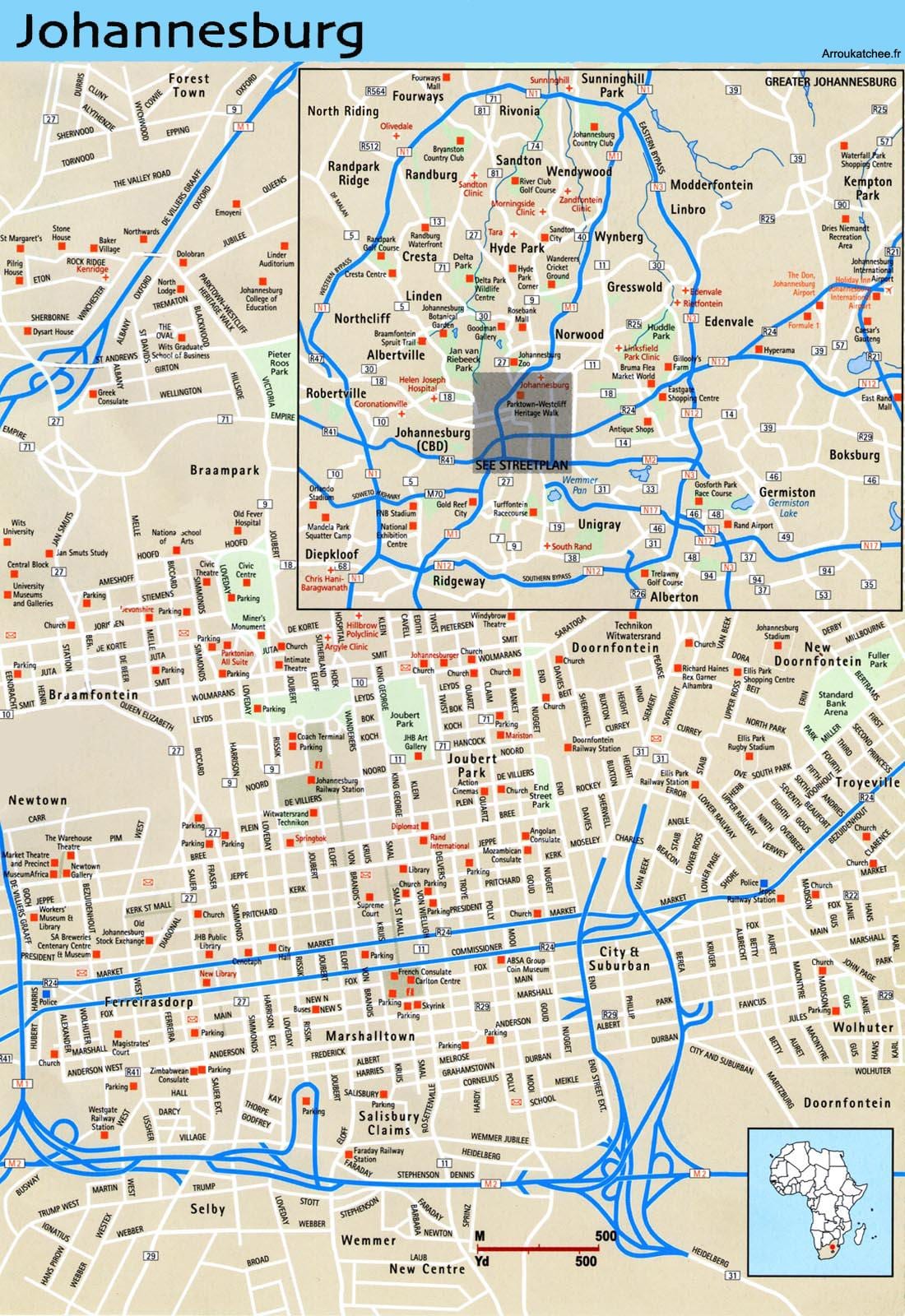 Plan de la ville de Johannesburg (Joburg Jozi)