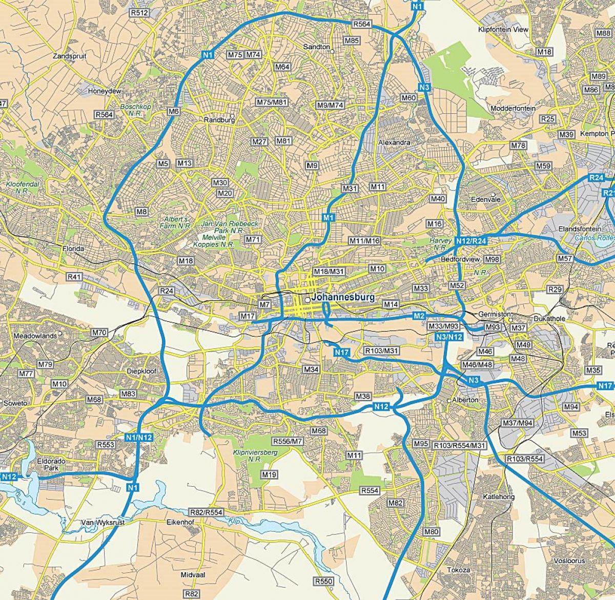 Plan des routes de Johannesburg (Joburg Jozi)