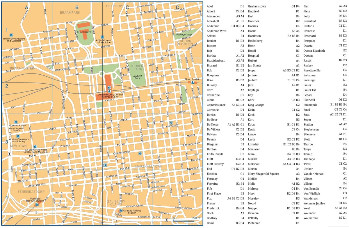 Plan des rues de Johannesburg (Joburg Jozi)