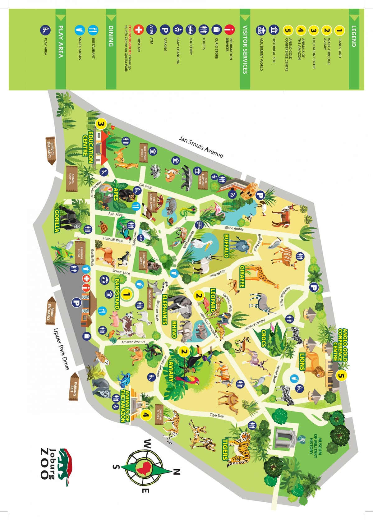 Plan du parc zoologique de Johannesburg (Joburg Jozi)